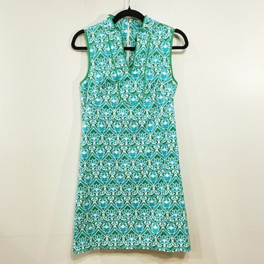 EUC Vintage Kensie Cotton Tile Print Shift Dress Aqua Green 4, Small
